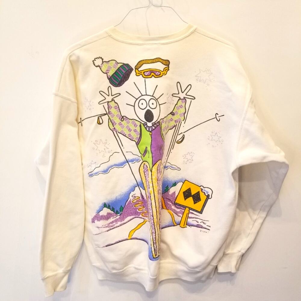 Vintage 90s Scared Guy Ski Tahoe Sweatshirt Oversized White Funny Sweatshirt XXL